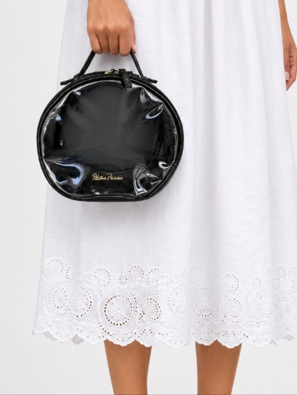 Paloma Picasso Black See-Thru Round Bag- Embossed Crocodile - Vintage